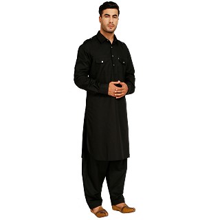 Premium Cotton Pathani suit -Black